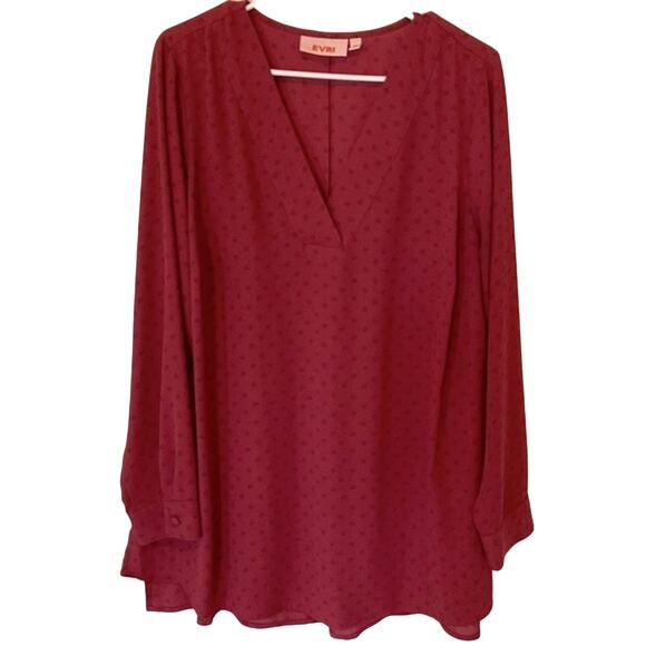 EVRI Cranberry Red Long Sleeve V Neck Tunic Plus Size 0X/XL - Picture 2 of 3